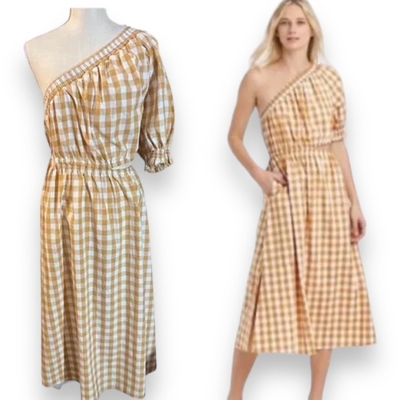 Who What Wear Dresses & Skirts - NEW NWT Who What Wear Gingham Asymmetrical Mustard Midi Dress size XL